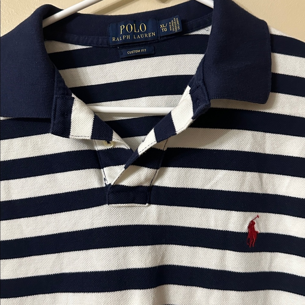 Ralph Lauren Navy and White Striped Polo - Picture 2 of 4